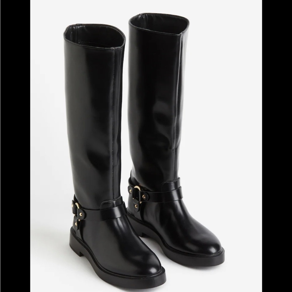RARE H&M Knee-High Biker Boots NWT Size 42 Faux Leather